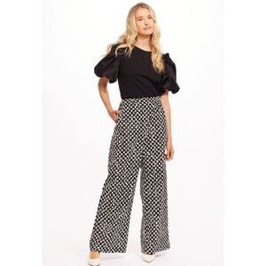 Eva Franco Cotton Black and White Wide Leg High Waist Pants with Pockets NWT